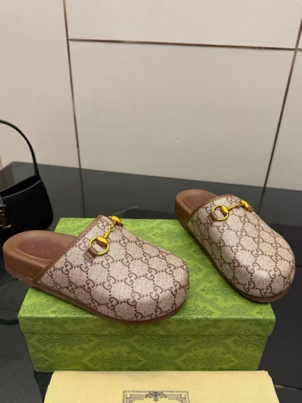 Gucci GG Supreme Horsebit Backless Mule Slides